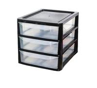 Khanary Plastic Storage Drawer A4 Storage Box Multipurpose Organizer Office Desktop Tabletop Counter School Bedroom Garage Kids Room Vanity organizer Black/Silver-Clear (Black Clear, 3 Tier Small)