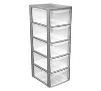 Khanary Plastic Storage Drawer A4 Storage Box Multipurpose Organizer Office Desktop Tabletop Counter School Bedroom Garage Kids Room Vanity organizer Black/Silver-Clear (Silver Clear, 5 Tier Medium)