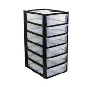 Khanary Plastic Storage Drawer A4 Storage Box Multipurpose Organizer Office Desktop Tabletop Counter School Bedroom Garage Kids Room Vanity organizer Black/Silver-Clear (Black Clear, 6 Tier Small)