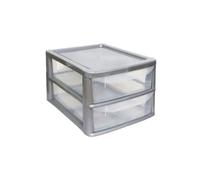 Khanary Plastic Storage Drawer A4 Storage Box Multipurpose Organizer Office Desktop Tabletop Counter School Bedroom Garage Kids Room Vanity organizer Black/Silver-Clear (Silver Clear, 2 Tier Small)
