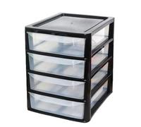 Khanary Plastic Storage Drawer A4 Storage Box Multipurpose Organizer Office Desktop Tabletop Counter School Bedroom Garage Kids Room Vanity organizer Black/Silver-Clear (Black Clear, 4 Tier Small)