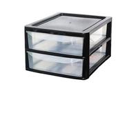 Khanary Plastic Storage Drawer A4 Storage Box Multipurpose Organizer Office Desktop Tabletop Counter School Bedroom Garage Kids Room Vanity organizer Black/Silver-Clear (Black Clear, 2 Tier Small)