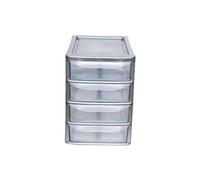 Khanary Plastic Storage Drawer A4 Storage Box Multipurpose Organizer Office Desktop Tabletop Counter School Bedroom Garage Kids Room Vanity organizer Black/Silver-Clear (Silver Clear, 4 Tier Small)