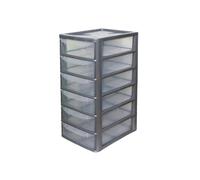 Khanary Plastic Storage Drawer A4 Storage Box Multipurpose Organizer Office Desktop Tabletop Counter School Bedroom Garage Kids Room Vanity organizer Black/Silver-Clear (Silver Clear, 6 Tier Small)