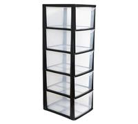 Khanary Plastic Storage Drawer A4 Storage Box Multipurpose Organizer Office Desktop Tabletop Counter School Bedroom Garage Kids Room Vanity organizer Black/Silver-Clear (Black Clear, 5 Tier Medium)