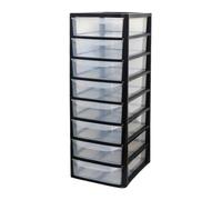 Khanary Plastic Storage Drawer A4 Storage Box Multipurpose Organizer Office Desktop Tabletop Counter School Bedroom Garage Kids Room Vanity organizer Black/Silver-Clear (Black Clear, 8 Tier Small)