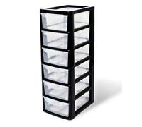 Khanary Plastic Storage Drawers Unit 6 Tier Small Mini Tower for Homes, Kitchen, Schools, Offices Desktop Table Top Drawer Organizer Stationary 26Dx19Wx60H Black Clear