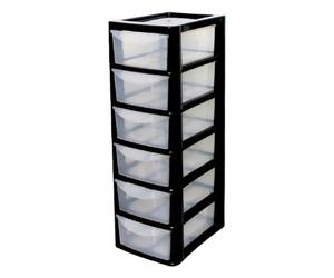 Khanary Plastic Storage Drawers Unit 6 Tier Small mini Tower Homes, Kitchen, Schools, Offices Plastic Drawer Organizer Desktop Table Top Drawers Stationary 26Dx19Wx60H Black Clear