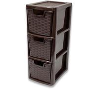 Khanary Plastic Storage Unit-3 Drawer Medium Chocolate Brown storage Tower For Home, Office, Garage, School Rattan Effect Stationary, Art Supplies-Multipurpose Modern Storage 48cmH x 25cmD x 19cmW