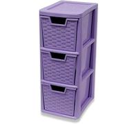 Khanary Plastic Storage Unit-3 Drawer Medium Lilac storage Tower For Home, Office, Garage, School Rattan Effect Stationary, Art Supplies-Multipurpose Modern Storage Organization 48cm H x 25cm D x 19cm