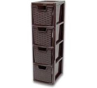 Khanary Plastic Storage Unit-4 Drawer Medium Chocolate Brown storage Tower For Home, Office, Garage, School Rattan Effect Stationary, Art Supplies-Multipurpose Modern Storage Organization 62cm H x 25c
