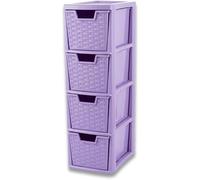 Khanary Plastic Storage Unit-4 Drawer Medium Lilac storage Tower For Home, Office, Garage, School Rattan Effect Stationary, Art Supplies-Multipurpose Modern Storage Organization 62cm H x 25cm D x 19cm