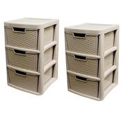 Khanary Storage Drawer Unit 3/4 Tier Rattan| Large Plastic Organizer Chest Tower Unit Cabinet Trolley |Heavy Duty Home Kitchen Office School | 39 x 39 x 62/87 cm (Rattan Mushroom, 2x 3 Drawer Large)