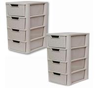 Khanary Storage Drawer Unit 3/4 Tier Rattan| Large Plastic Organizer Chest Tower Unit Cabinet Trolley |Heavy Duty Home Kitchen Office School | 39 x 39 x 62/87 cm (Rattan Mushroom, 2x 4 Drawer Large)
