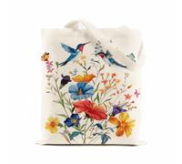 khanoqq Aesthetic Canvas Tote Bag for Woman, Cute Hummingbird Wildflower Shoulder Bag with Inner Pocket, Vintage Book Tote Bag Reusable Cotton Shopping Grocery Bag (Hummingbird)