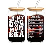 khanoqq Dog Mom Dog Mama Gifts Glass Cup, 16 oz Glass Coffee Cup Can with Lid & Straw, Dog Mom Dog Owner Gift, Smoothies Juice Water Milk Glass Cup Gift for Dog Lovers