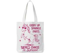 khanoqq Funny Unicorn Tote Bag, There is Chaos to Spread, Sarcastic Humor Reusable Shopping Grocery Bag for Woman Man Friends