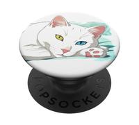 Khao Manee Rare Odd-Eye Thai Breed White Japanese Anime Cat PopSockets Adhesive PopGrip