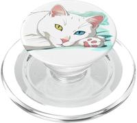 Khao Manee Rare Odd-Eye Thai Breed White Japanese Anime Cat PopSockets PopGrip for MagSafe