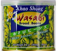 Khao Shong Thick Beans with Wasabi, Crunchy Beans in Sharp Dough Sheath, Less Fat Alternative to Nuts, Medium Sharpness (6 x 140g Tin)