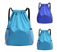 KHAOP Drawstring Gym Bag, Large Sports Backpack String Swim Drawstring Waterproof PE Bags for Women Men, Travel Beach School Bag Unisex Gym Bag - Light Blue(L)