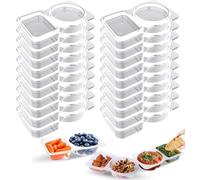 KHAOP Reusable Snack Pack Containers - Double Compartment Snack Containers, Portable Thickened and Reusable Snacks Packs, 2 Compartment Hinged Lid Clear Plastic Portion Cups (20pack)