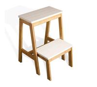 KHAPALWAK Wooden 2-Step Folding StepStool with Wide Platform, Lightweight Wood Finish, Suitable for Bathroom Sink, Office, Kids Kitchen