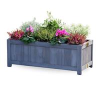 KHAPALWAK Wooden Oblong Folding Planter - Grey Plant Pot Flower Pot Planter Garden Decoration, Solid Wood Construction Large Flower Pot, Easy Self-Assembly, Foldable for Storage