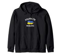 Kharkiv Ukraine Souvenir Ukrainian Country Flag Brushed Zip Hoodie