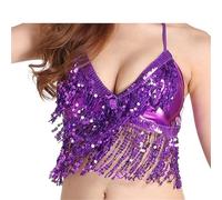 KHASCBNF Belly Dancer Top Belly Dance Sequin Fringe Top Performance Halter Bra Wear Show Costumes(Purple)