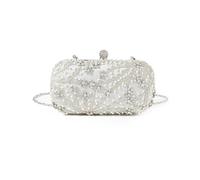 KHASCBNF Evening Bag Gorgeous and Shiny Heavy Handmake Diamond-Studded Rhinestones Beaded Flower Pattern Hand Party Wedding Dinner Bag(Silver)