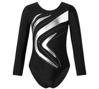 KHASCBNF Gymnastics Leotards For Girls Girl Ballet Dance Leotard Rhythmic Gymnastics Jumpsuit Long Sleeve Shiny Rhinestone Figure Skating Yoga Bodysuit Dancewear(Silver,8)