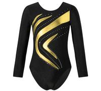 KHASCBNF Gymnastics Leotards For Girls Girl Ballet Dance Leotard Rhythmic Gymnastics Jumpsuit Long Sleeve Shiny Rhinestone Figure Skating Yoga Bodysuit Dancewear(Gold,12)