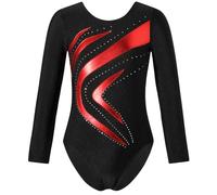 KHASCBNF Gymnastics Leotards For Girls Girl Ballet Dance Leotard Rhythmic Gymnastics Jumpsuit Long Sleeve Shiny Rhinestone Figure Skating Yoga Bodysuit Dancewear(Red,4)