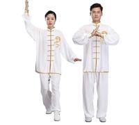 KHASCBNF Kung Fu Uniform Kung Fu Suits Exercise Uniform Dragon Long Sleeve Tai Chi Clothing Traditional Folk Taiji Outdoor Walking Morning Sports(White,3XL)