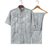 KHASCBNF Kung Fu Uniform Silk Dragon Pattern Retro Tang Suit Kung Fu Tai Chi Clothes Men's Hanfu with Pocket Shirt Bottoming Shir(Suit 11,165 for42.5to57.5kg)
