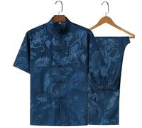 KHASCBNF Kung Fu Uniform Silk Dragon Pattern Retro Tang Suit Kung Fu Tai Chi Clothes Men's Hanfu with Pocket Shirt Bottoming Shir(Suit 5,185 for82.5to90kg)