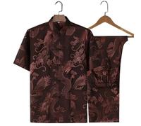 KHASCBNF Kung Fu Uniform Silk Dragon Pattern Retro Tang Suit Kung Fu Tai Chi Clothes Men's Hanfu with Pocket Shirt Bottoming Shir(Suit 2,165 for42.5to57.5kg)