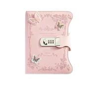 KHASCBNF Lockable Diary A5 Retro Password Notebook with Lock Journals Thicken Hand Ledger Handbook Student Notepad Diary Binder Stationery(Pink2)