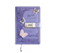 KHASCBNF Lockable Diary A5 Retro Password Notebook with Lock Journals Thicken Hand Ledger Handbook Student Notepad Diary Binder Stationery(Purple)