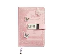 KHASCBNF Lockable Diary A5 Retro Password Notebook with Lock Journals Thicken Hand Ledger Handbook Student Notepad Diary Binder Stationery(Pink)