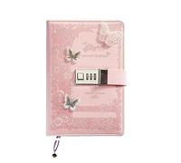 KHASCBNF Lockable Diary A5 Retro Password Notebook with Lock Journals Thicken Hand Ledger Handbook Student Notepad Diary Binder Stationery(Pink)