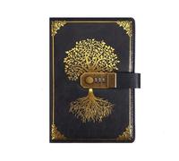 KHASCBNF Lockable Diary Stationery Password Notebook Diary Book Retro A5 with Lock Protecting Secrets 200 Pages Travelers Journal Student(Style2-Black)