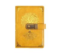KHASCBNF Lockable Diary Stationery Password Notebook Diary Book Retro A5 with Lock Protecting Secrets 200 Pages Travelers Journal Student(Style2-Yellow)