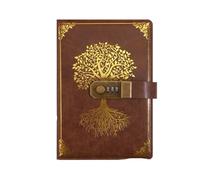 KHASCBNF Lockable Diary Stationery Password Notebook Diary Book Retro A5 with Lock Protecting Secrets 200 Pages Travelers Journal Student(Style2-Brown)