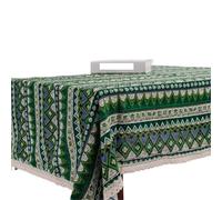 KHASCBNF Striped Tablecloth Ethnic Style Square Tablecloth Striped Jacquard Fabric Geometric Yarn Dyed Pattern Dining Table Decoration Accessories(Green,140 * 180cm)