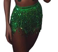 KHASCBNF Tassel Skirt Belly Dancer Wrap Tassel Sequin Skirt - Club & Midi Pleated Costume for Women(Green)