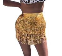 KHASCBNF Tassel Skirt Belly Dancer Wrap Tassel Sequin Skirt - Club & Midi Pleated Costume for Women(Yellow)