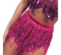 KHASCBNF Tassel Skirt Summer Women's Tassel Fringe Sequin Skirt - Beach Mini Belly Dancer Costume with Waist Tie(Pink)