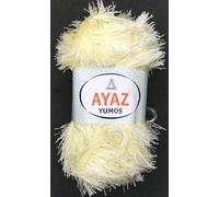 KHASO Eyelash Faux Fur Furry Soft Fluffy Knitting Yarn 100g Ball (4664 Pale Lemon)